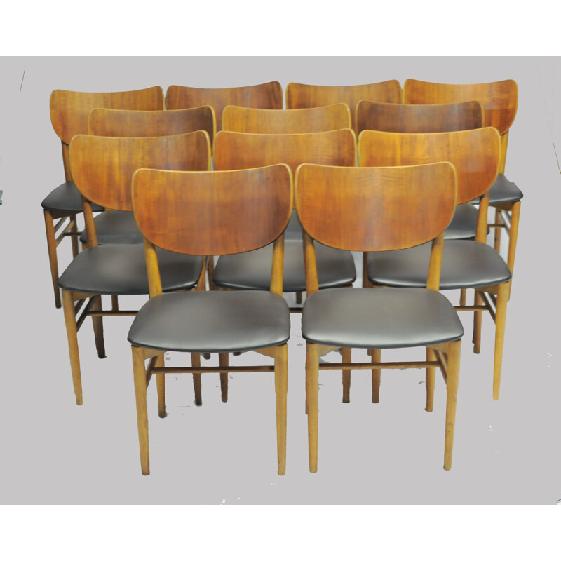 Set of 12 vintage dining chairs in teak and oak by Niels Koppel for Slagelse Møbelfabrik