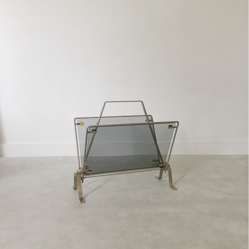 Vintage magazine rack in steel by Maison Jansen