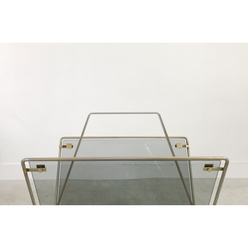 Vintage magazine rack in steel by Maison Jansen