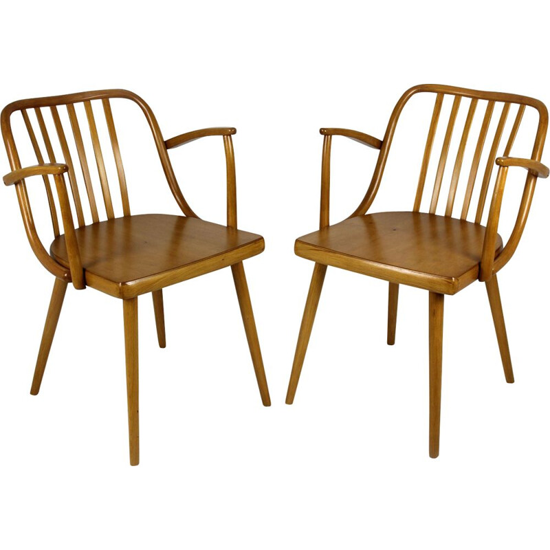 Set of Two Czech Wooden Armchairs by Antonin Suman for TON