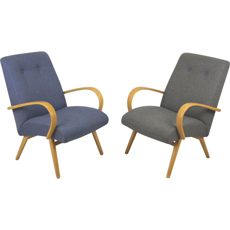 Set of Two Vintage Grey & Blue Lounge Chairs