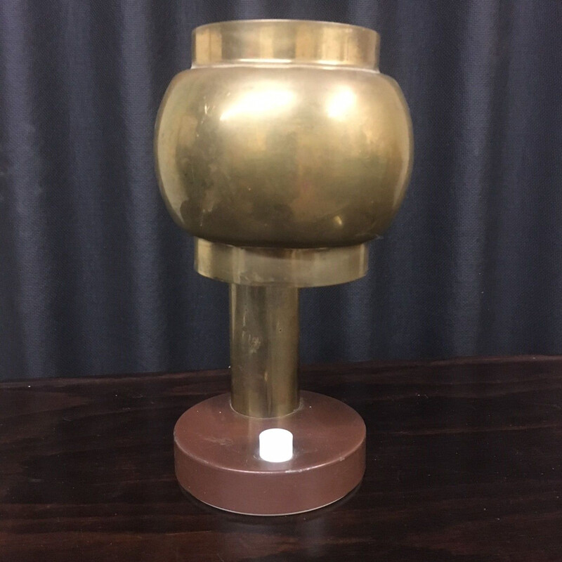 Lampe vintage bicolore base circulaire dorée et marron
