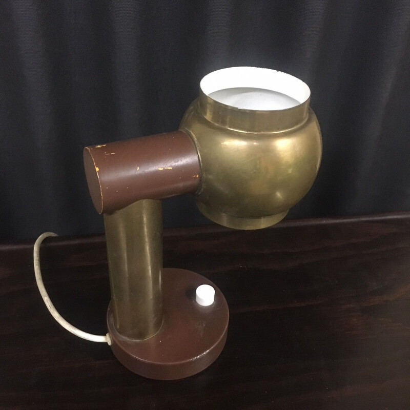 Lampe vintage bicolore base circulaire dorée et marron