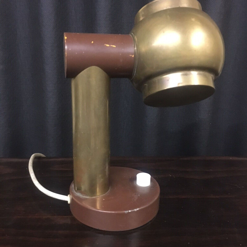 Lampe vintage bicolore base circulaire dorée et marron