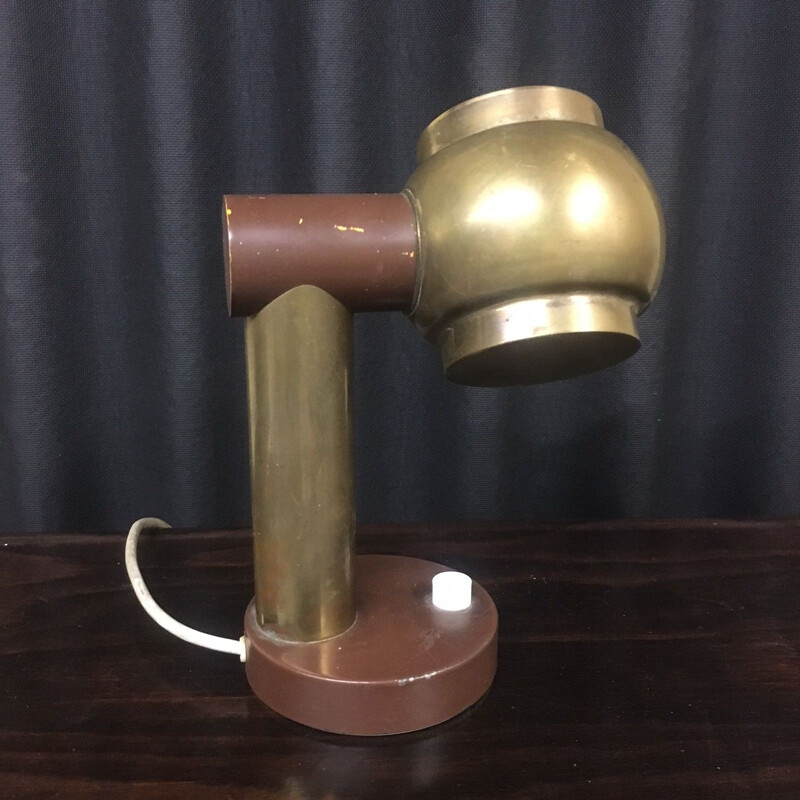 Lampe vintage bicolore base circulaire dorée et marron