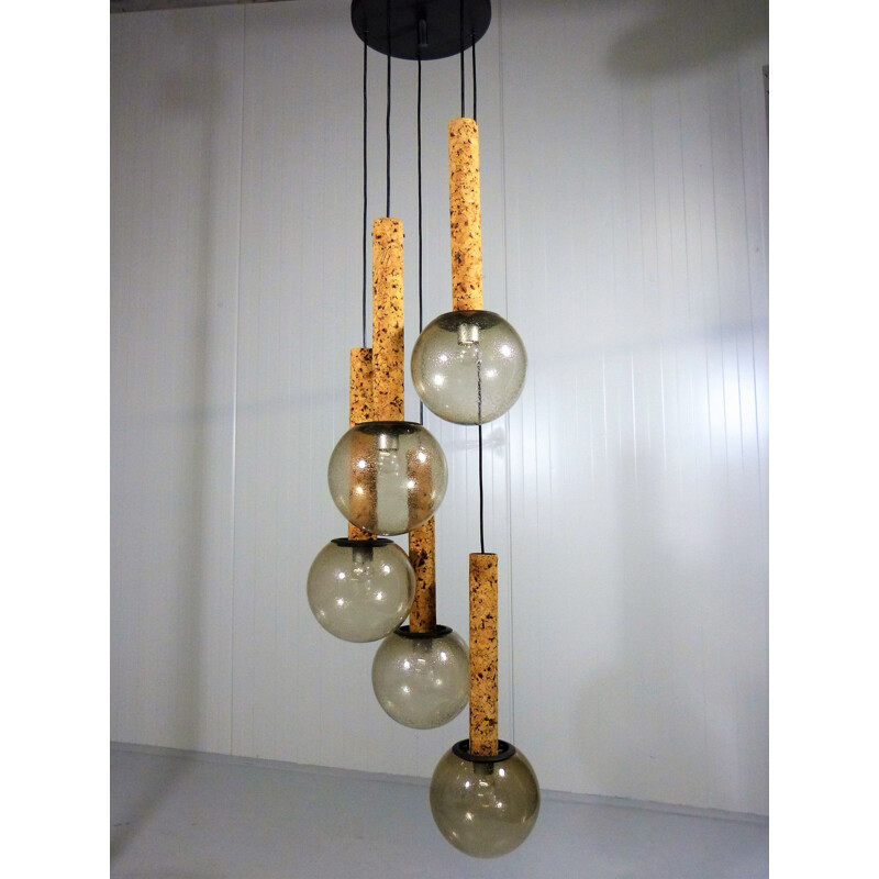 Vintage chandelier in cork and smoked glass