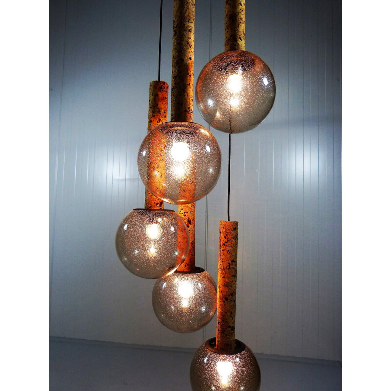 Vintage chandelier in cork and smoked glass