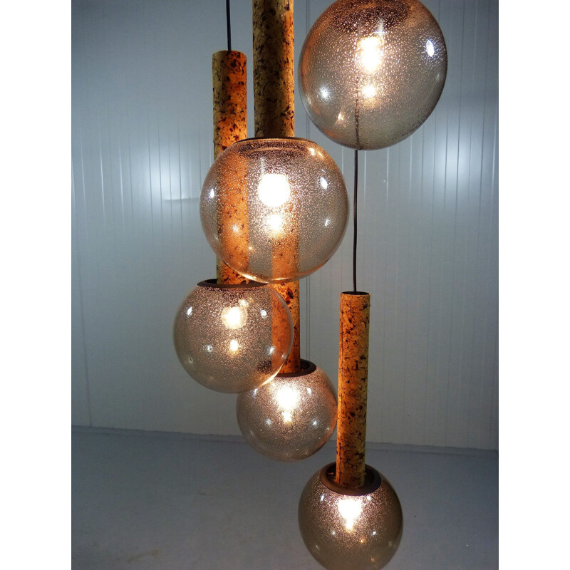 Vintage chandelier in cork and smoked glass