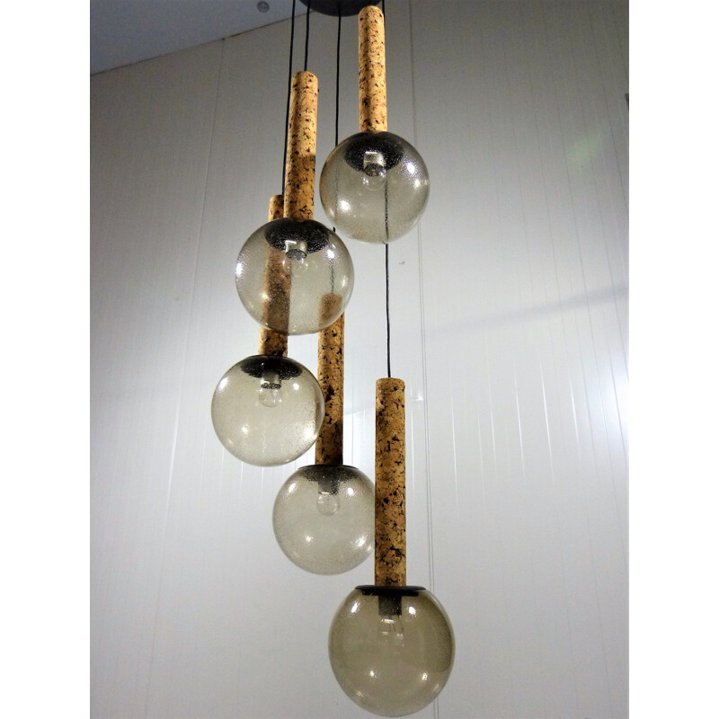 Vintage chandelier in cork and smoked glass