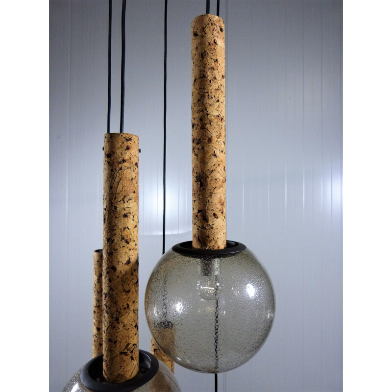 Vintage chandelier in cork and smoked glass