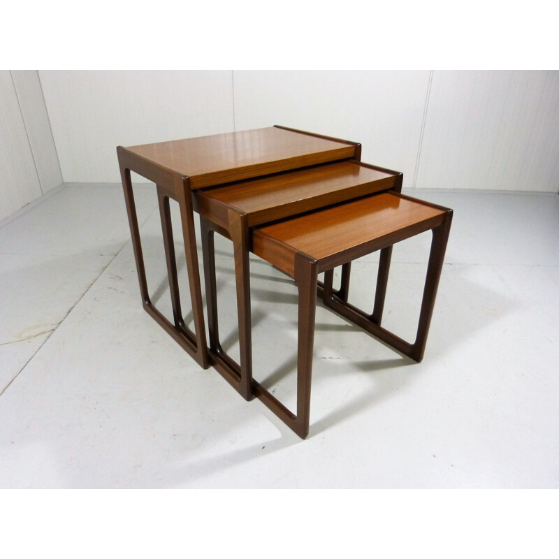 Set of 3 vintage German nesting tables in walnut by Opal