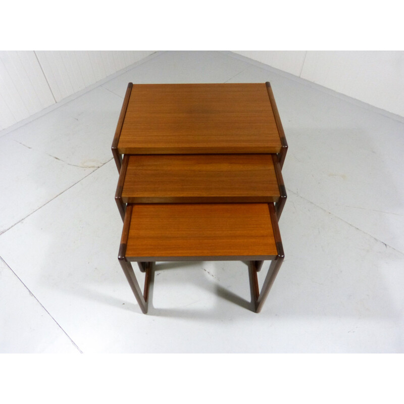 Set of 3 vintage German nesting tables in walnut by Opal