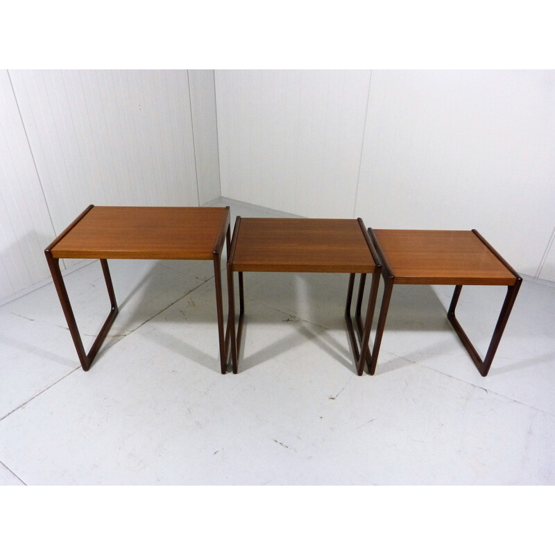 Set of 3 vintage German nesting tables in walnut by Opal