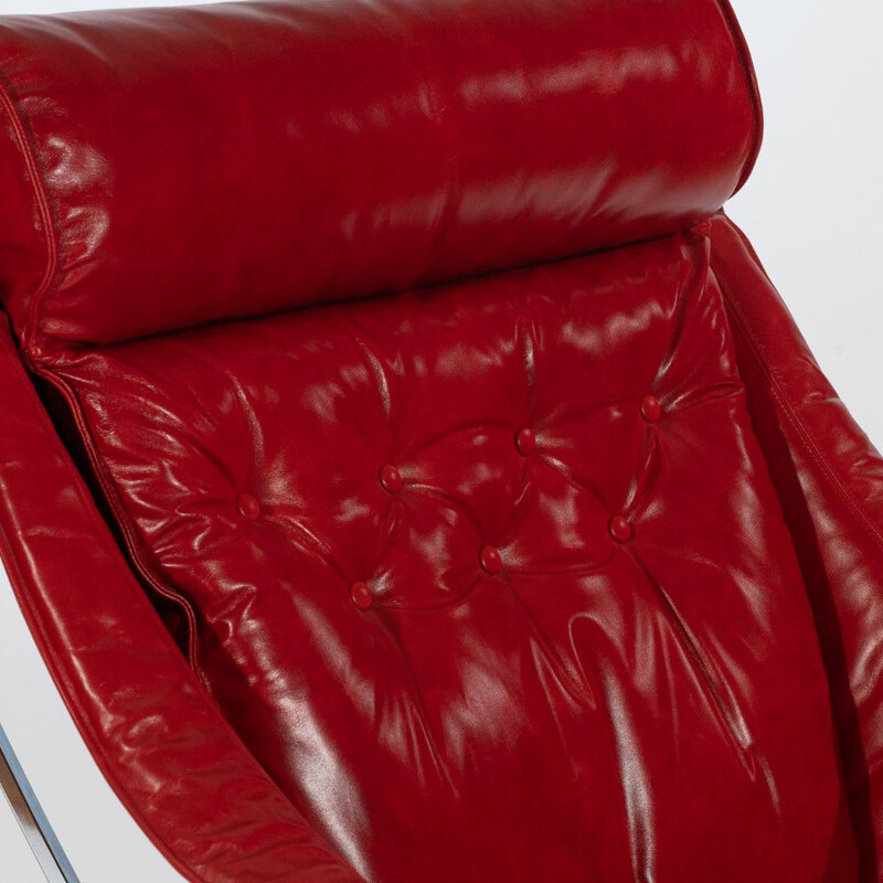 Vintage red "Falcon" armchair in chrome by Sigurd Ressell