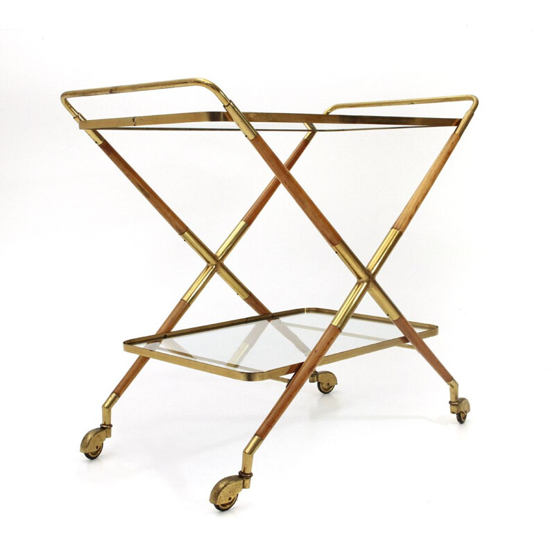 Italian Vintage Trolley in brass and glass