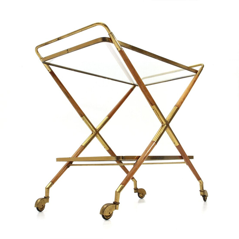 Italian Vintage Trolley in brass and glass