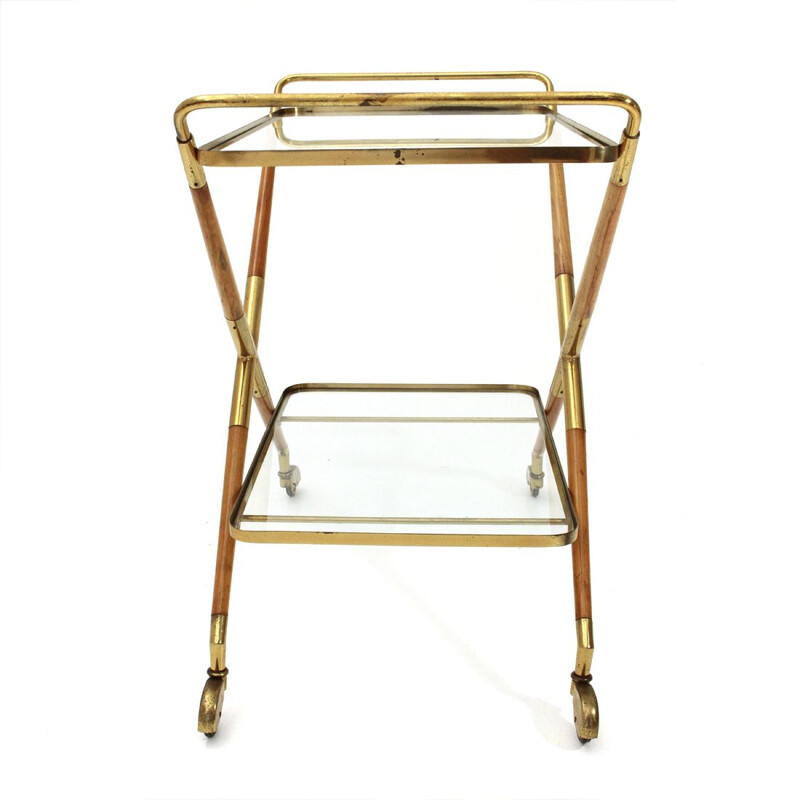 Italian Vintage Trolley in brass and glass