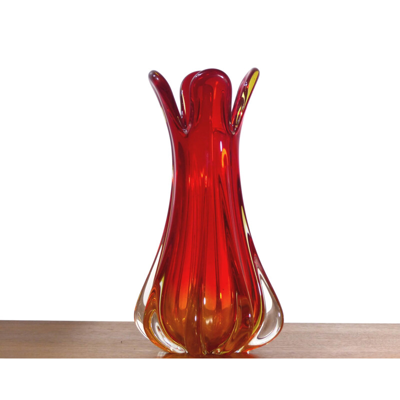 Large red Murano glass Vintage Vase