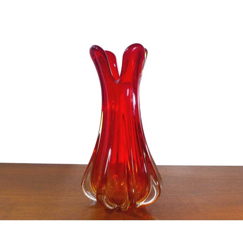 Grand Vase Vintage Murano rouge en verre