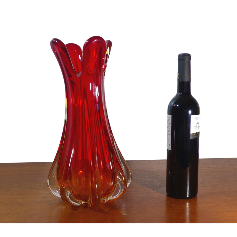 Grand Vase Vintage Murano rouge en verre