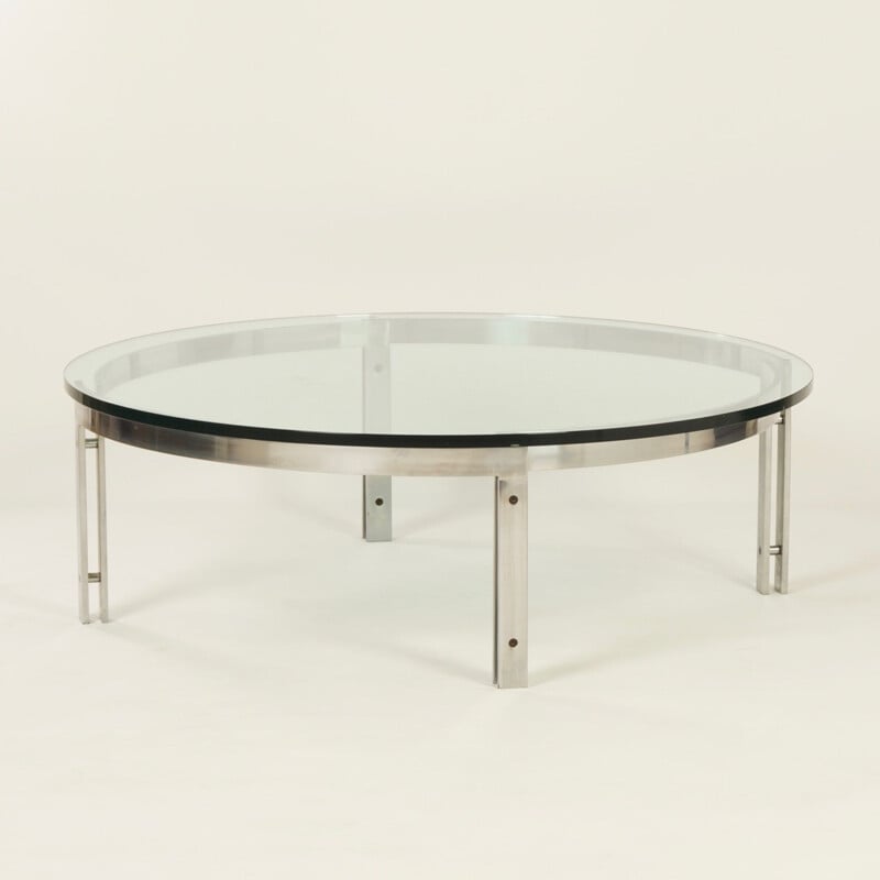 Vintage round glass coffee table for Metaform