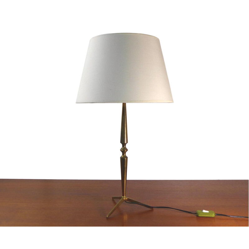 Vintage tripod  table lamp in golden brass