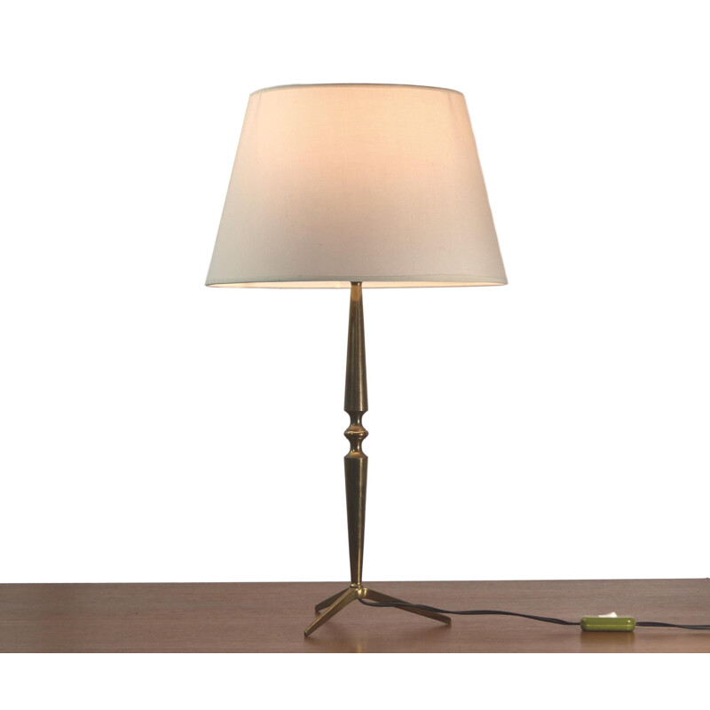 Vintage tripod  table lamp in golden brass
