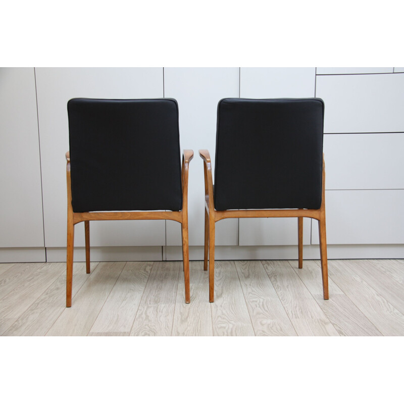 Vintage set of 2 chairs in black leather and wood