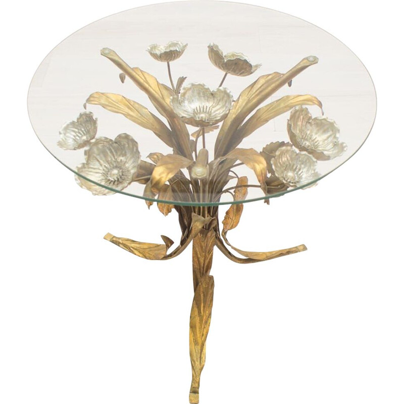 Vintage Florentine coffee table with metal flower by Hans Kögl