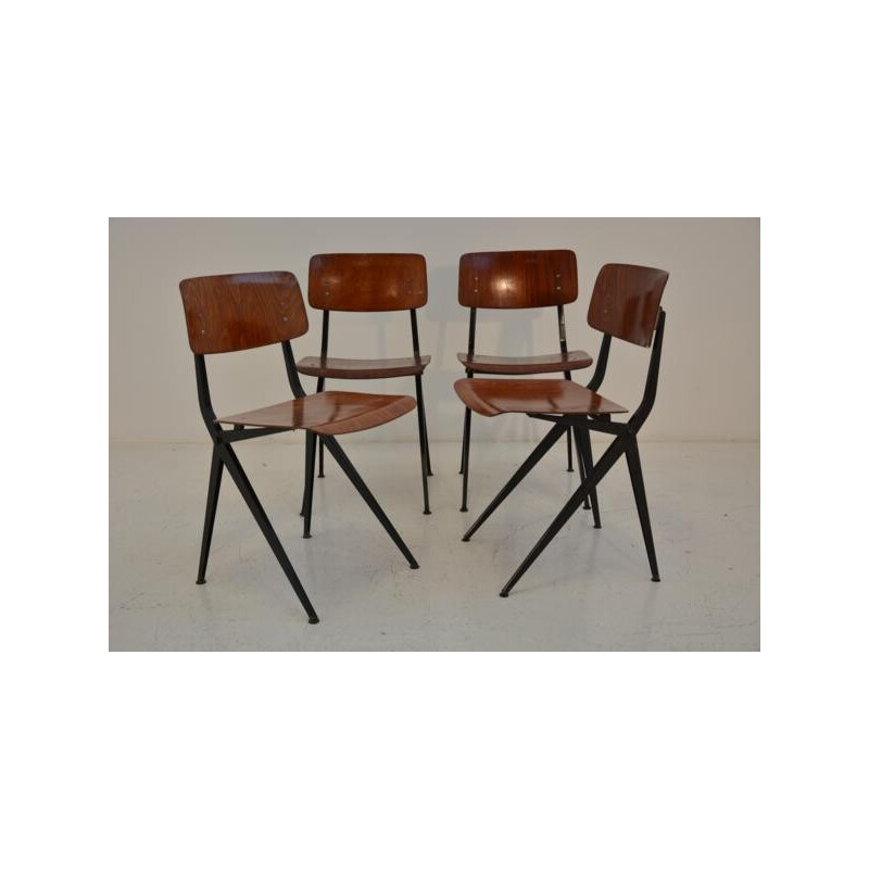 Set of 4 chairs in wood and metal, Friso KRAMER - 1950s