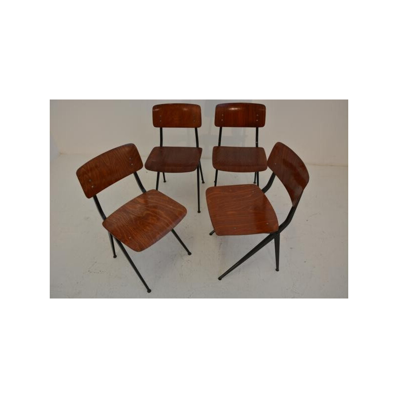Set of 4 chairs in wood and metal, Friso KRAMER - 1950s