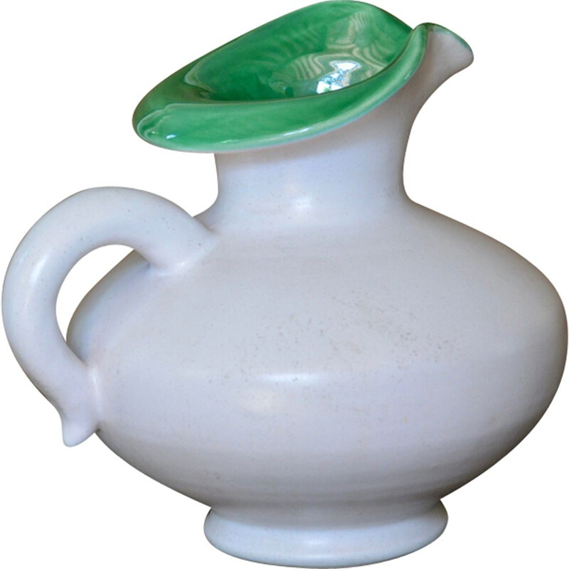 Vintage pitcher in white and green by Pol Chambost