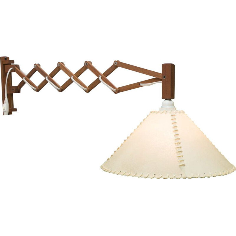 Vintage teakhouten schaar wandlamp van Temde, Zwitserland 1960
