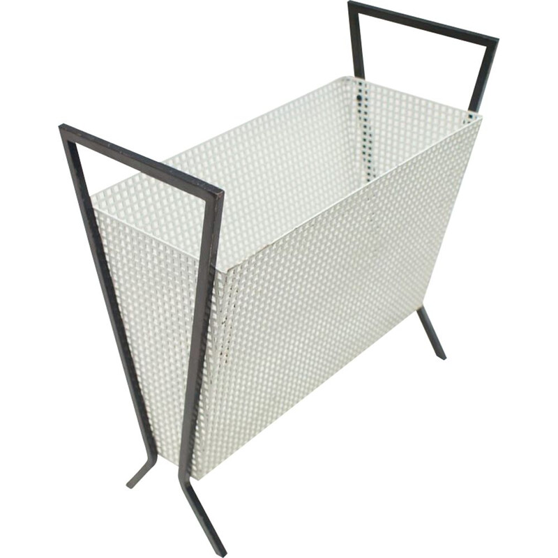 Vintage magazine rack in perforated metal, France 1950