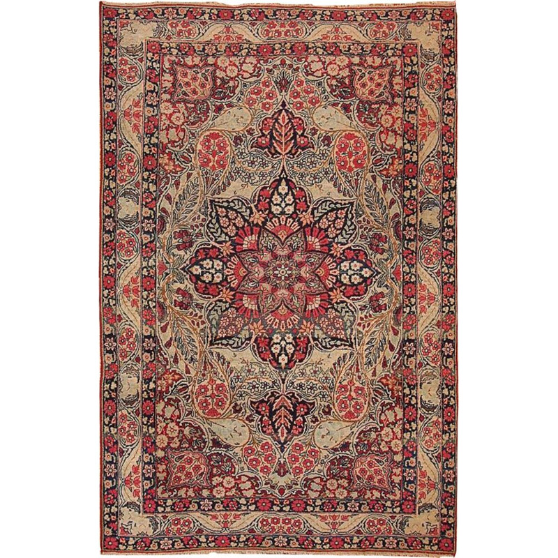 Vintage handmade Persian Kerman Lavar carpet