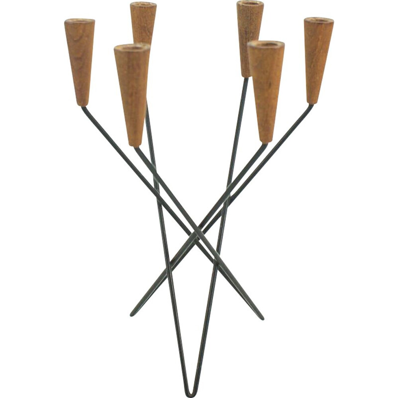 Vintage teak and metal candelabra, Denmark 1960