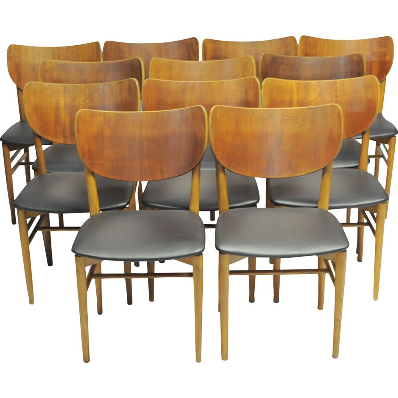 Set of 12 vintage dining chairs in teak and oak by Niels Koppel for Slagelse Møbelfabrik