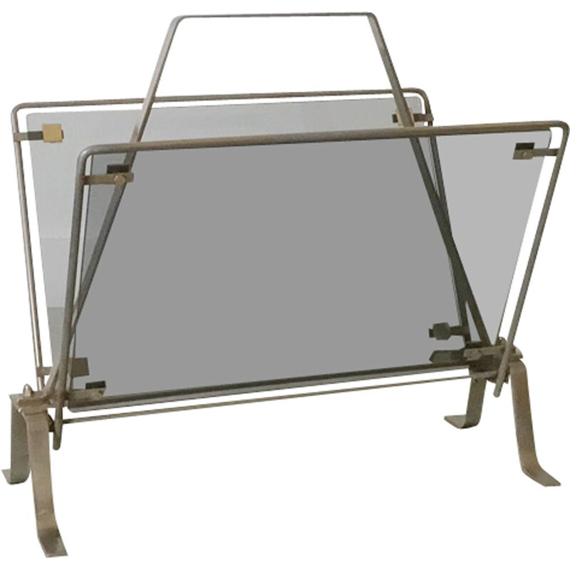 Vintage magazine rack in steel by Maison Jansen