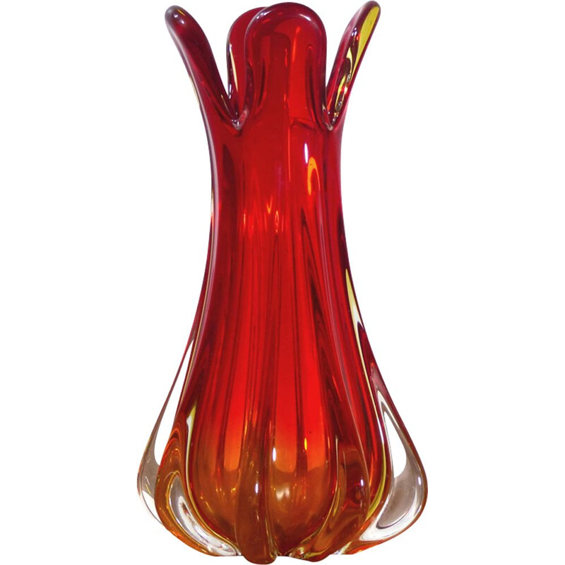 Large red Murano glass Vintage Vase