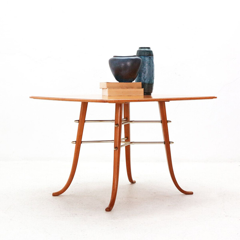 Vintage coffee table in cherry wood and brass