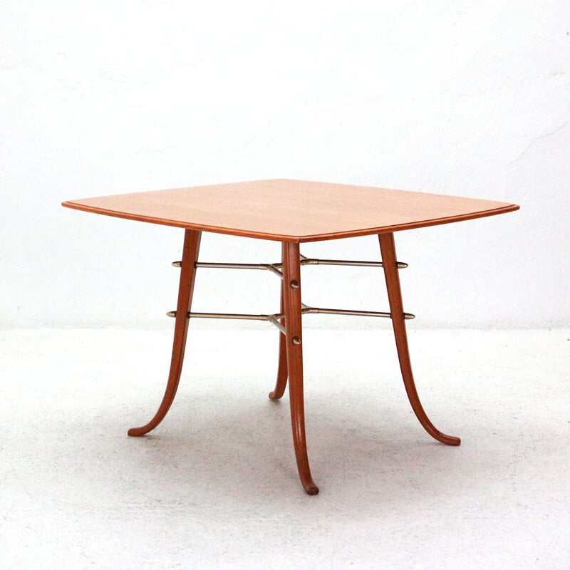 Mesa de café em madeira de cerejeira e latão Vintage