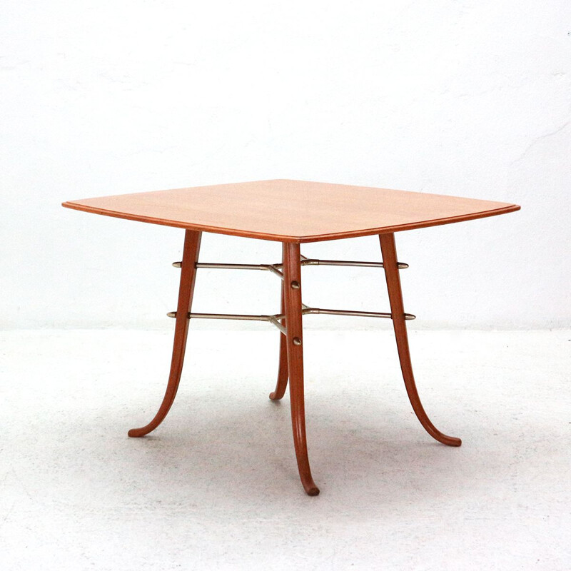 Vintage coffee table in cherry wood and brass