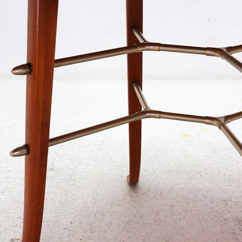 Vintage coffee table in cherry wood and brass