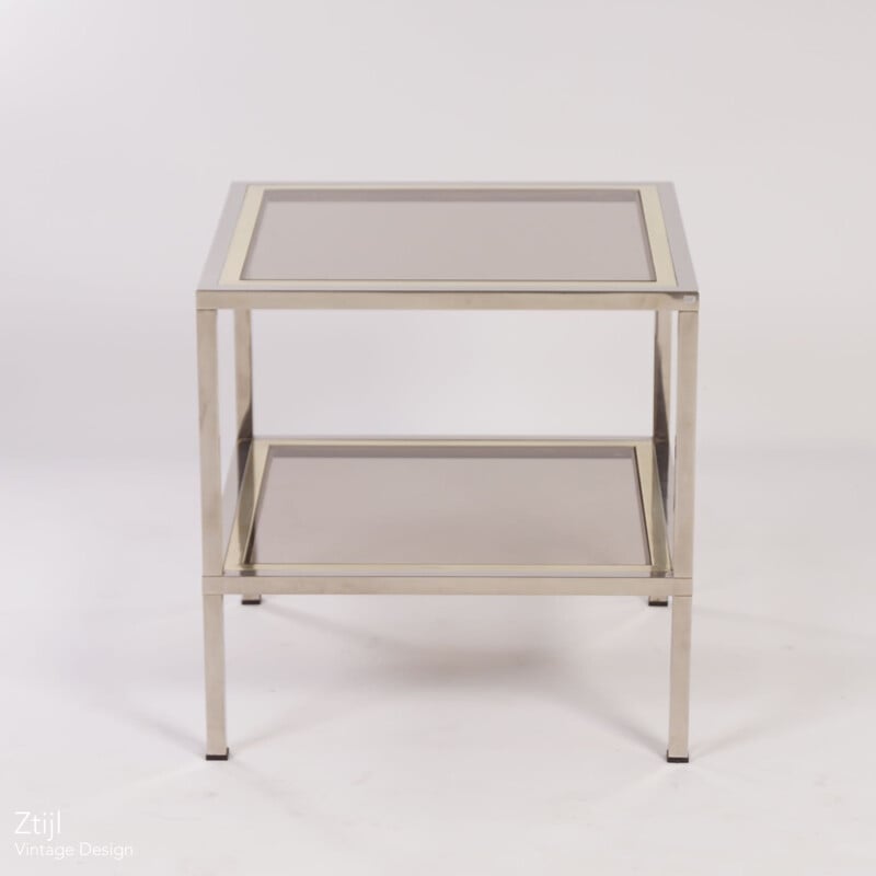 Vintage side table in glass, metal and chromed iron by Renato Zevi, Italy 1970