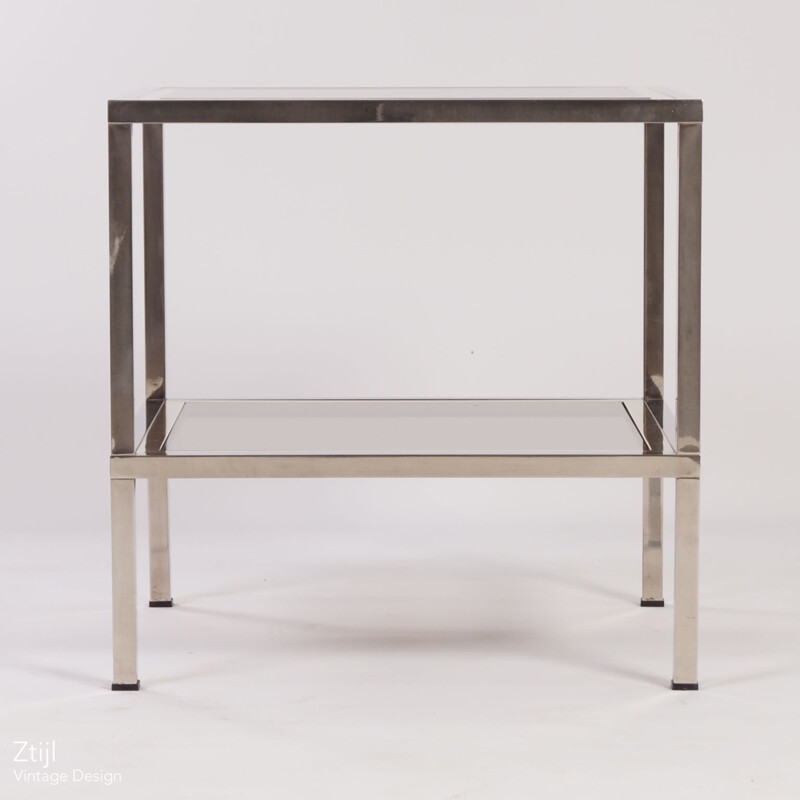 Vintage side table in glass, metal and chromed iron by Renato Zevi, Italy 1970