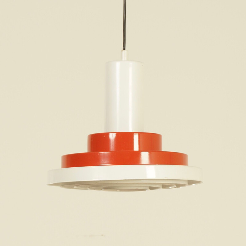 Vintage hanging lamp with red-orange and white circles, Denmark