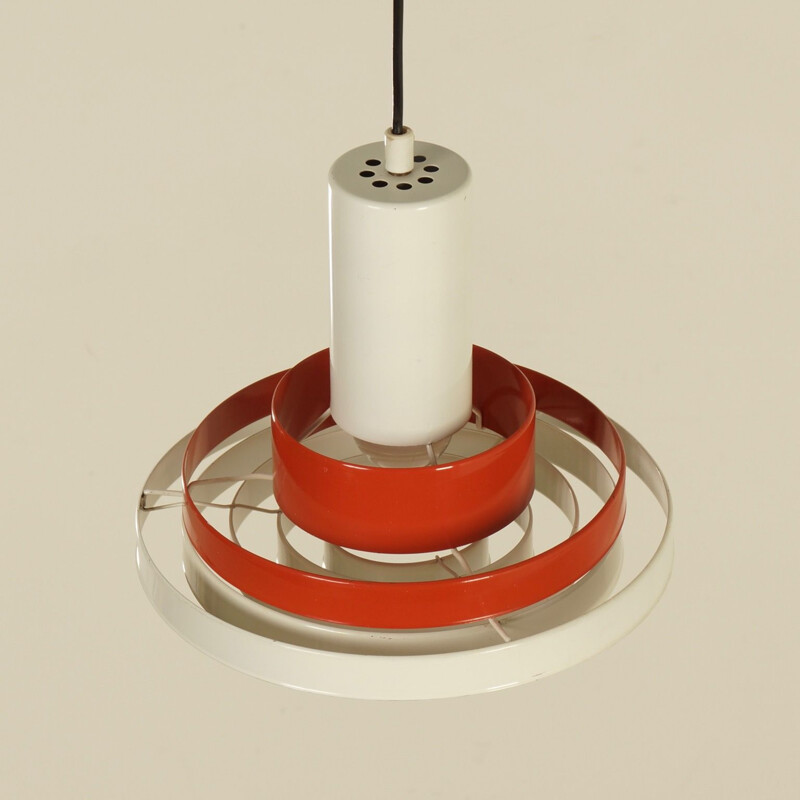 Vintage hanging lamp with red-orange and white circles, Denmark