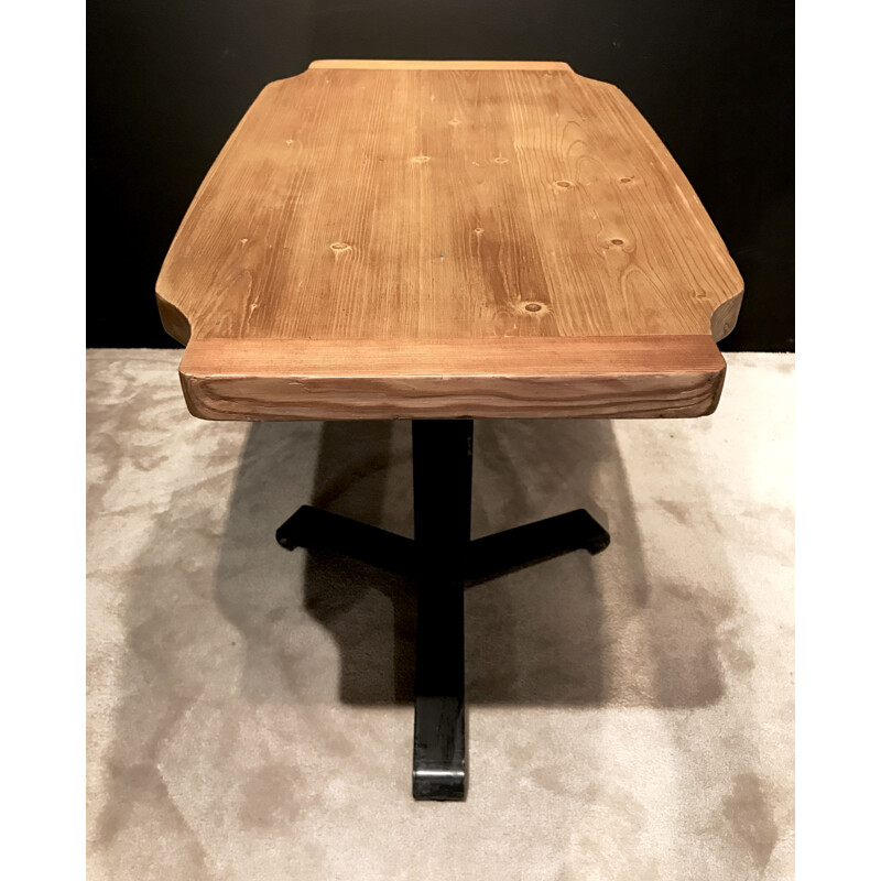 Vintage pedestal table in larch by Charlotte Perriand 1960s