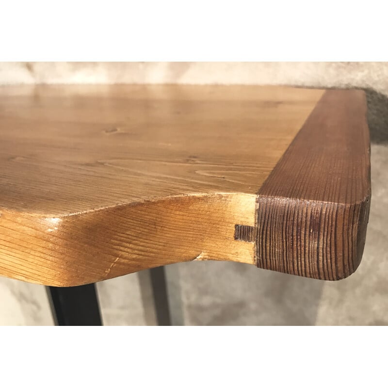 Vintage pedestal table in larch by Charlotte Perriand 1960s