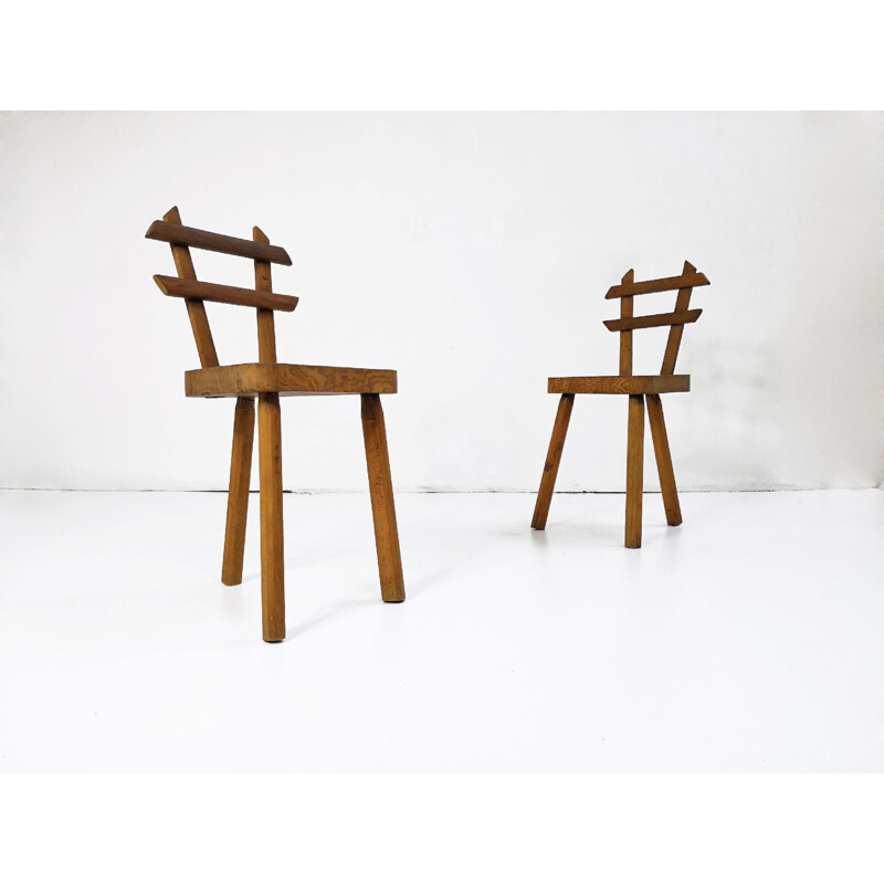Vintage set of 2 brutalist tripods chairs